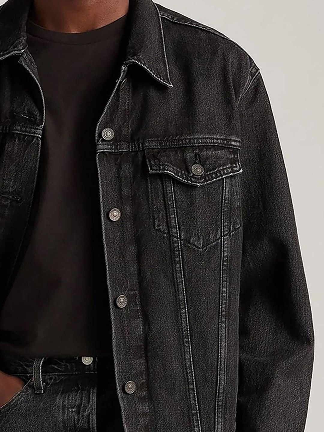 Men Regular Fit Solid Denim Jacket