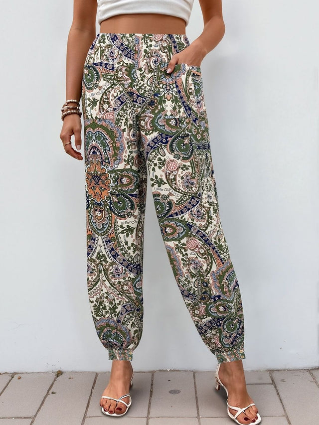 Printed Loose Fit Non Iron Trousers - Nowi Korean Fashion