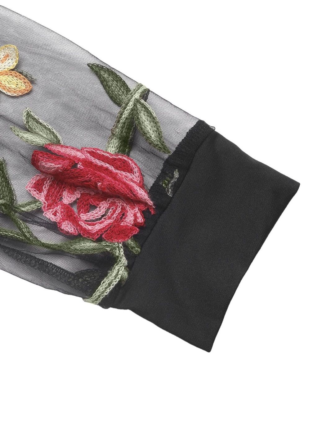 Women's Black Floral Embroidered Cotton Top