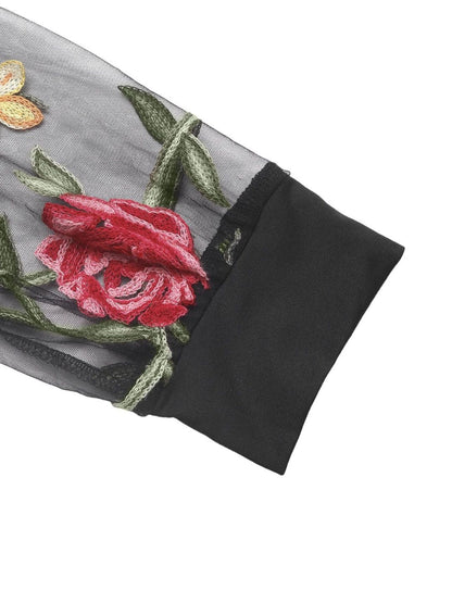 Women's Black Floral Embroidered Cotton Top