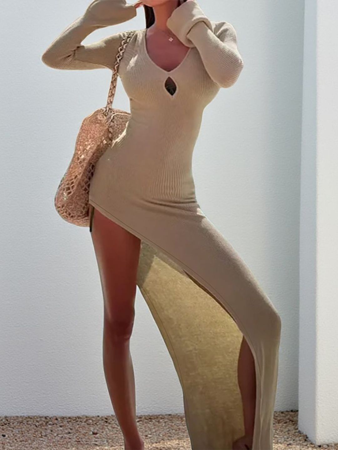 NOWI Flared Sleeve Bodycon Maxi Dress