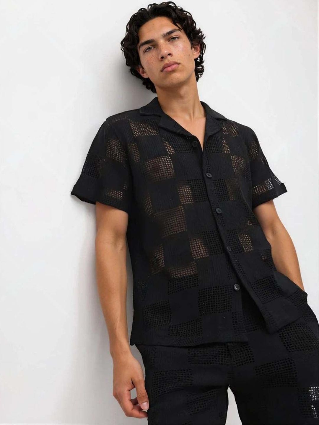 Crochet Self Design Shirt with Shorts