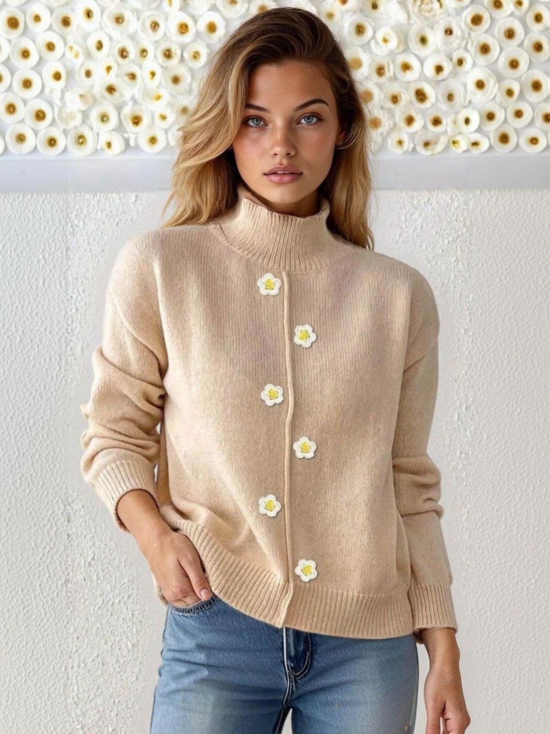 Cardigan in Beige acrylic - Nowi Korean Fashion