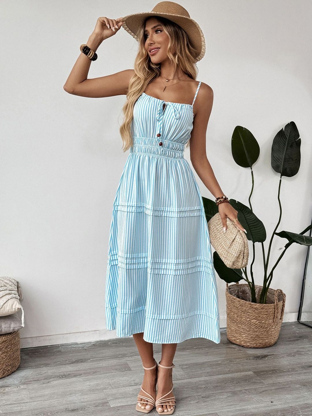 Striped Fit & Flare Midi Dress