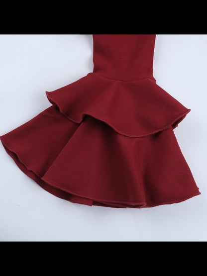 Women's Maroon Flared Sleeve Sheath Maxi Dress