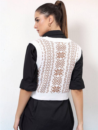 NOWI Women Fair Isle Woollen Crop Sweater Vest