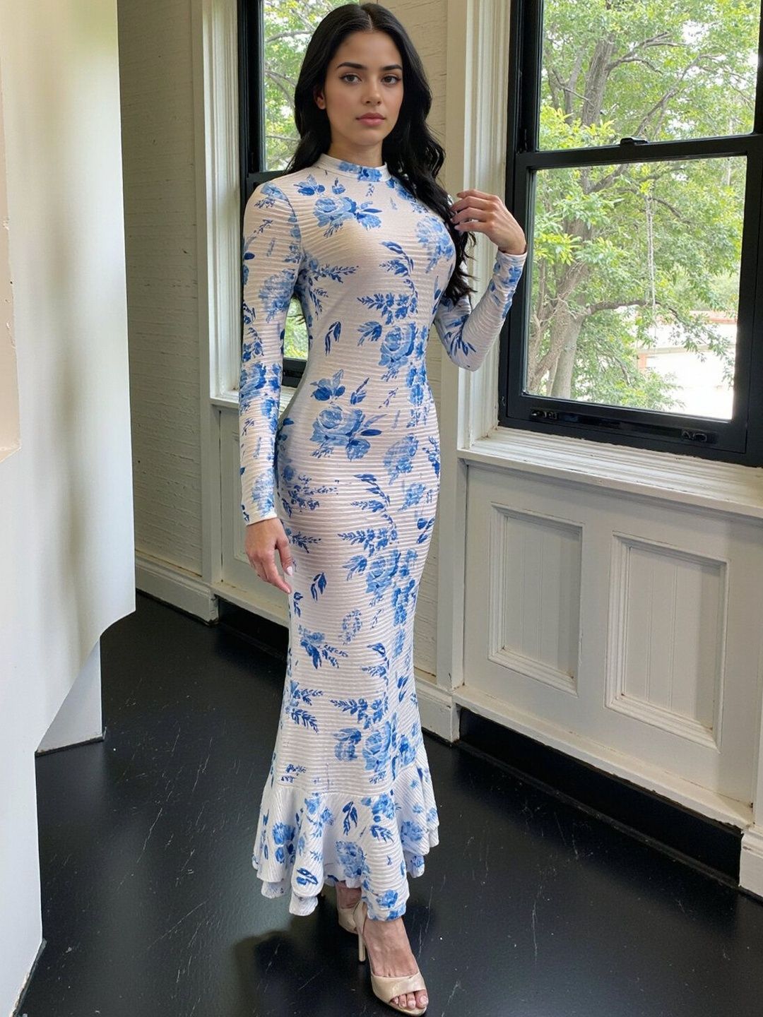 Floral Print Bodycon Maxi Dress