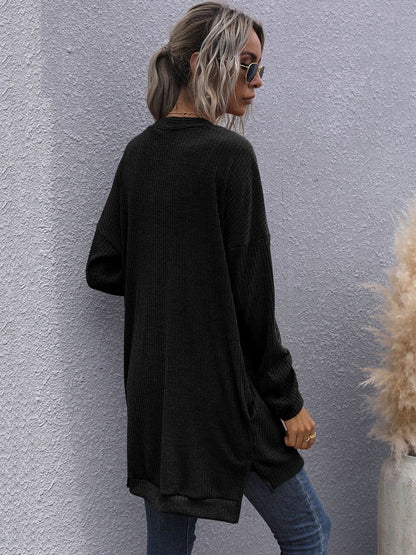 Women's Black Ribbed Acrylic Cardigan