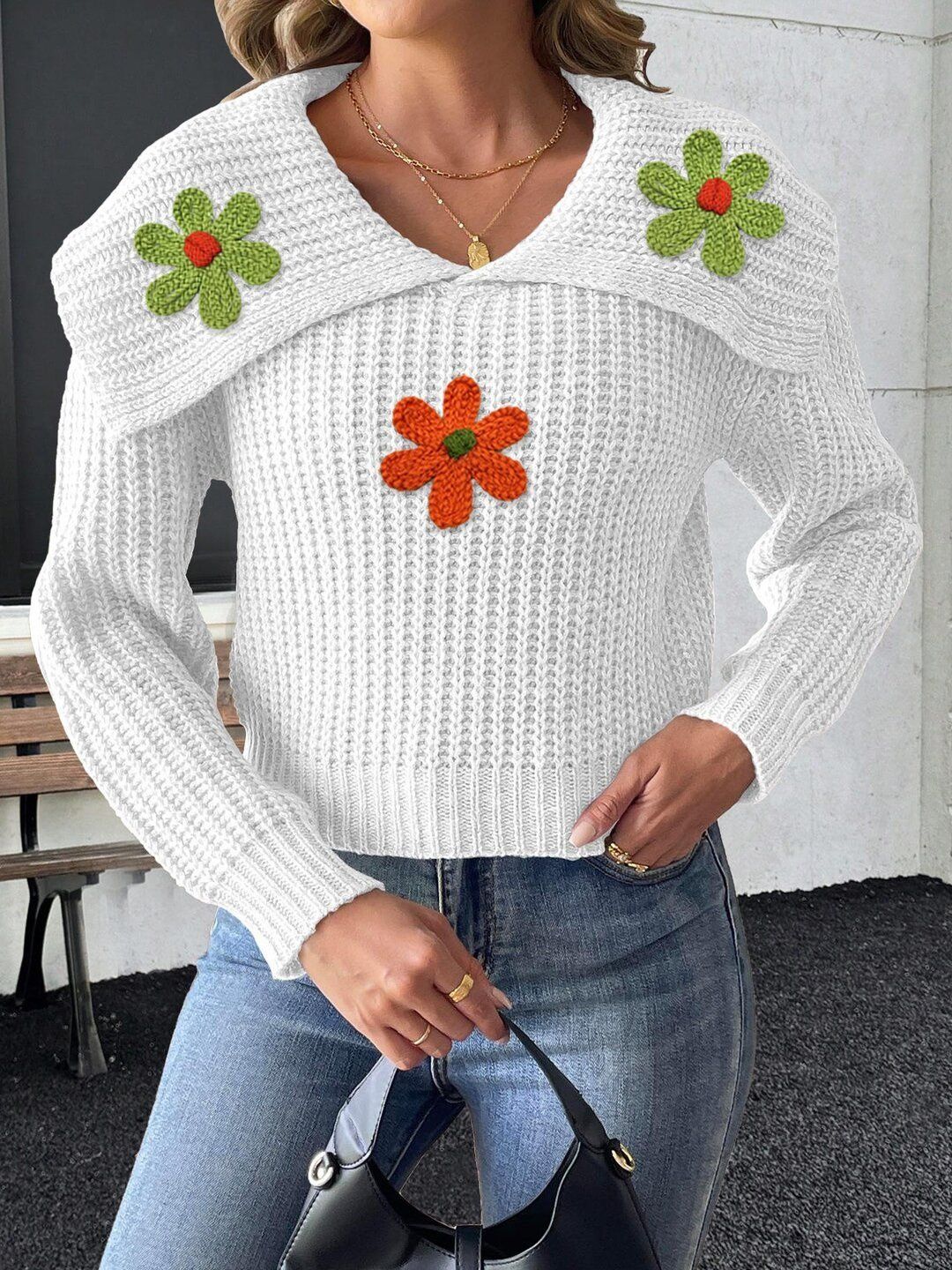 Women Floral Pullover with Applique Detail