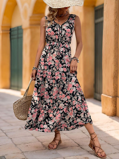 Floral Print A-Line Midi Dress