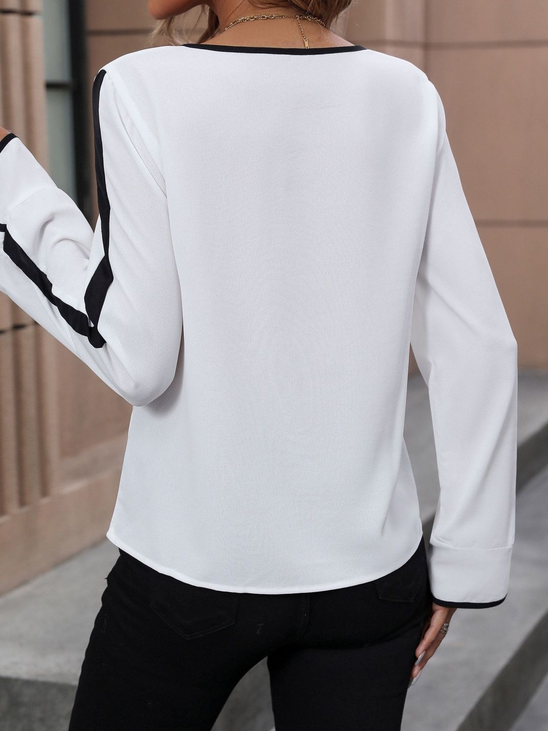Women's White Tie-Up Neck Top