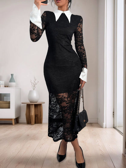 Sheath Midi Dress in Black Style 692 - Nowi Korean Fashion