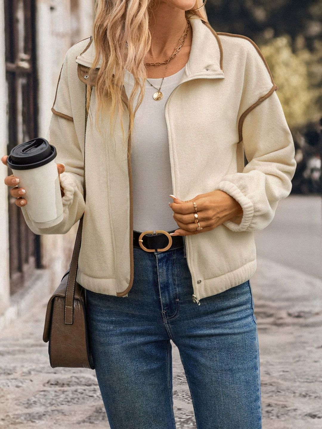 Women Fleece Lightweight Sporty Jacket