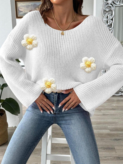 Women Ribbed Pullover with Applique Detail