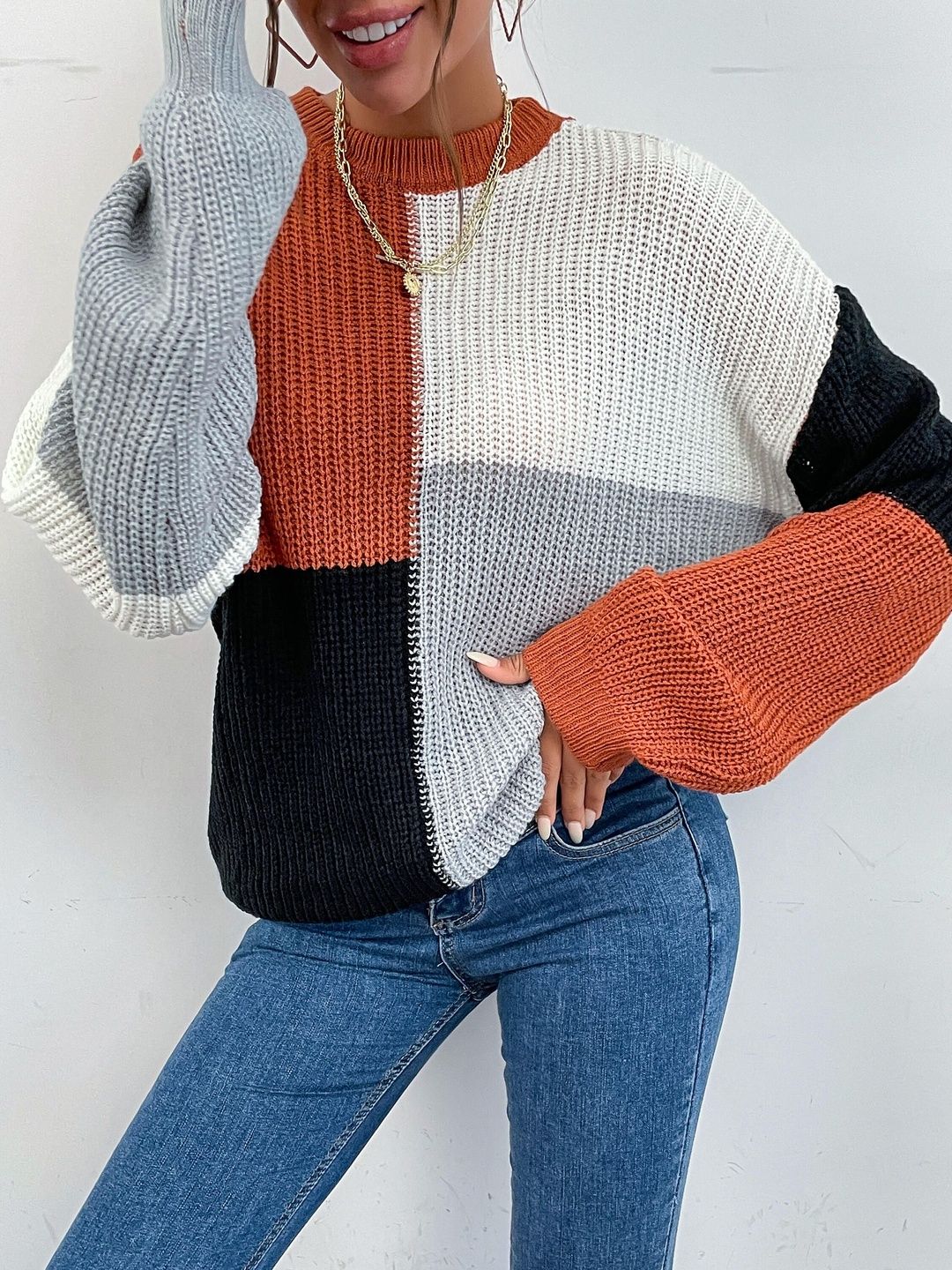 Women's Brown Colourblocked Pullover Blend Printed