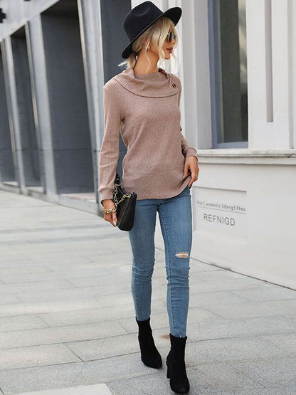 Women's Beige Ribbed Pullover Blend Printed Regular Fit