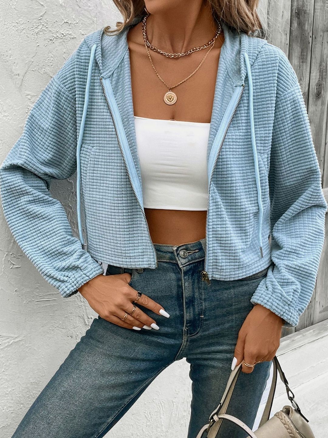 Women's Blue Lightweight Crop Bomber Jacket