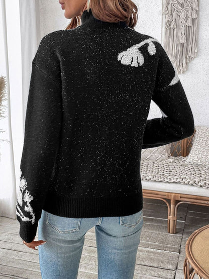 Women's Black Floral Printed Pullover