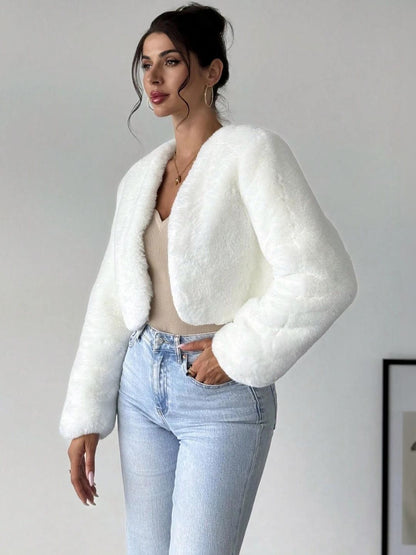 NOWI Women Woollen Lightweight Crop Open Front Jacket