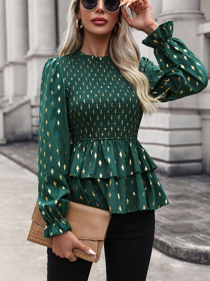 Women's Green Geometric Print Peplum Top