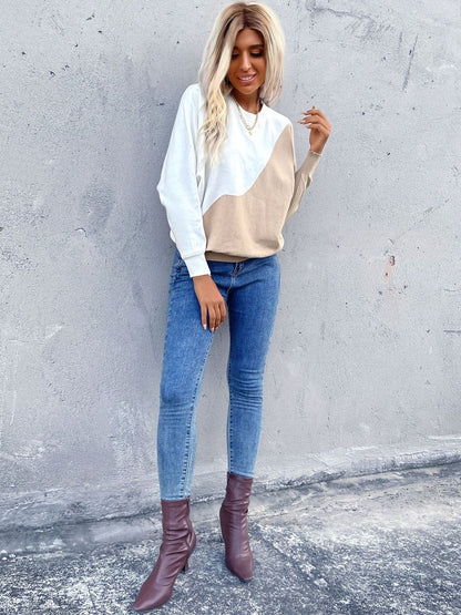 Women's White Colourblocked Pullover Blend Printed