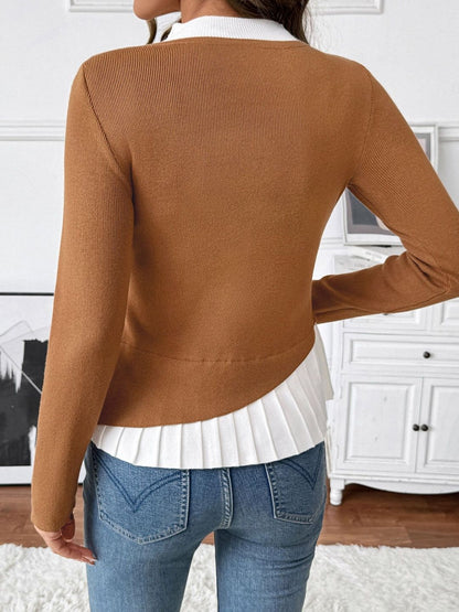 Women's Brown Ribbed Pullover Blend Printed Regular Fit