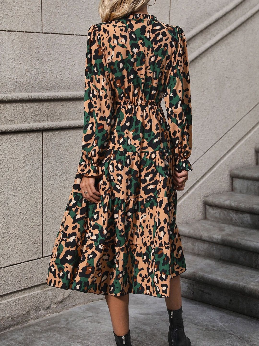 Women's Brown Nowi Animal Print A-Line Midi Dress
