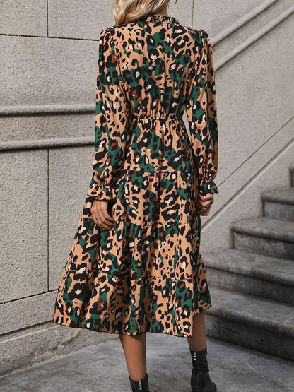 Women's Brown Nowi Animal Print A-Line Midi Dress