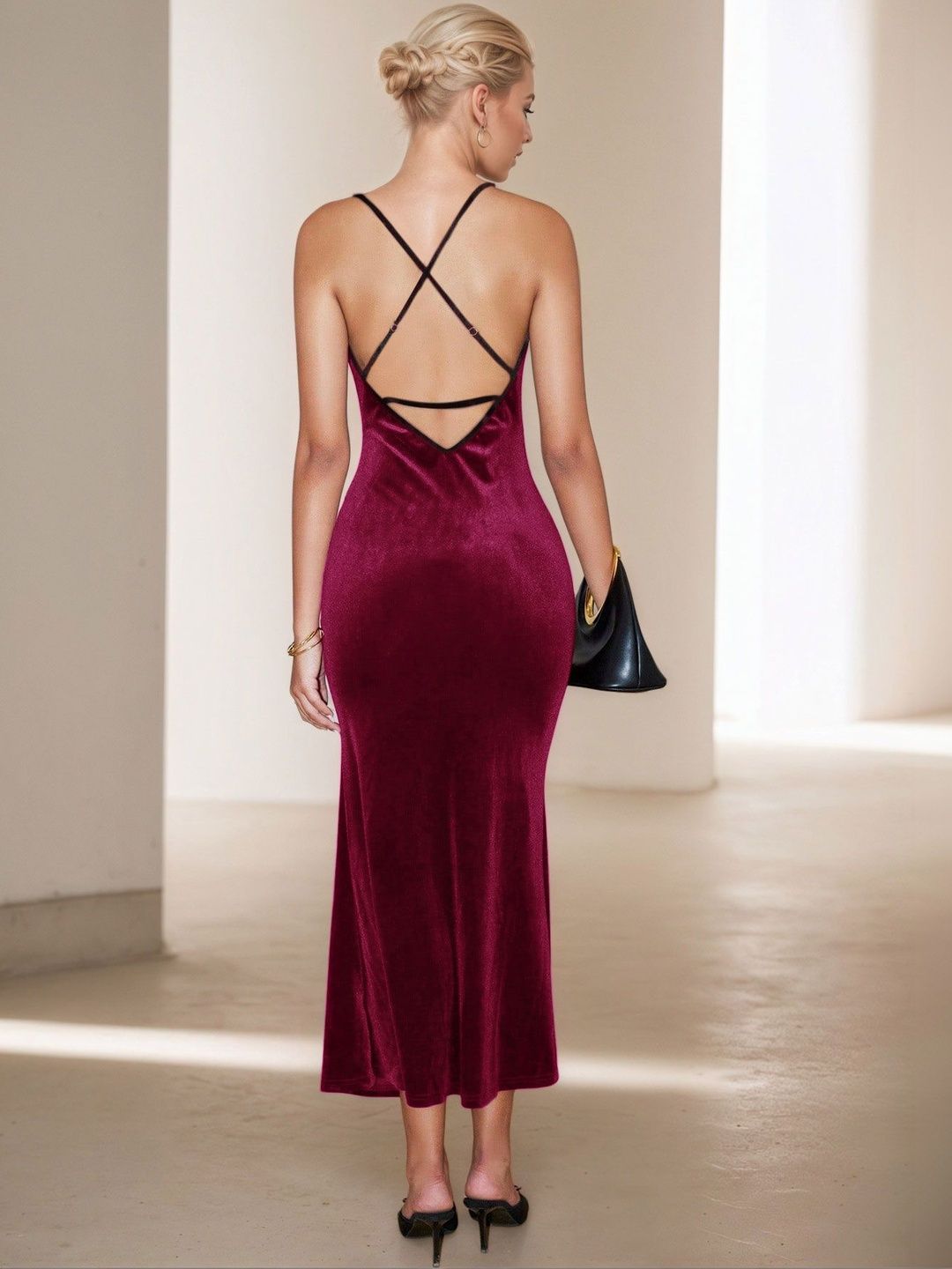 NOWI Cowl Neck Sheath Maxi Dress