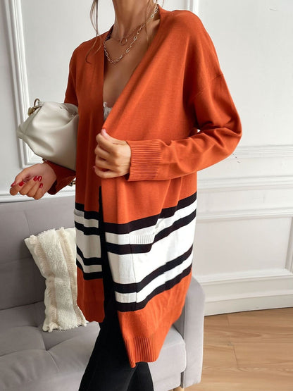 Women's Orange Colourblocked Cardigan