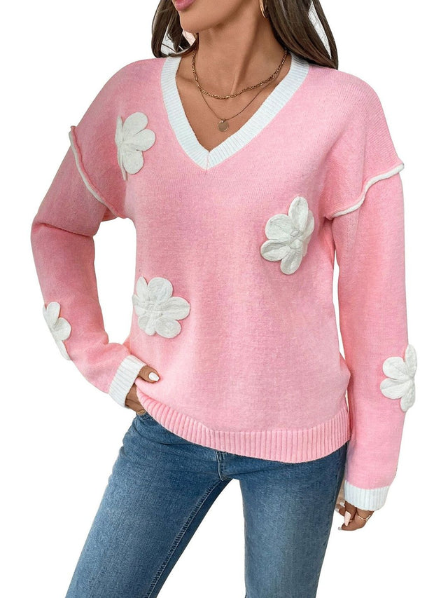 Pullover with Applique Detail in Pink - Nowi Korean Fashion