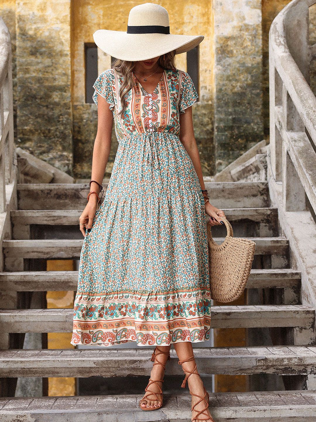 Floral Print A-Line Midi Dress