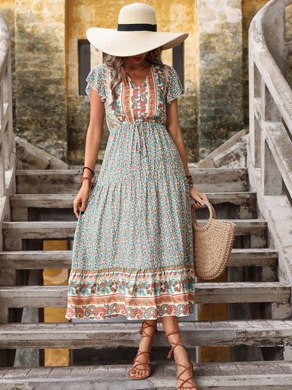 Floral Print A-Line Midi Dress