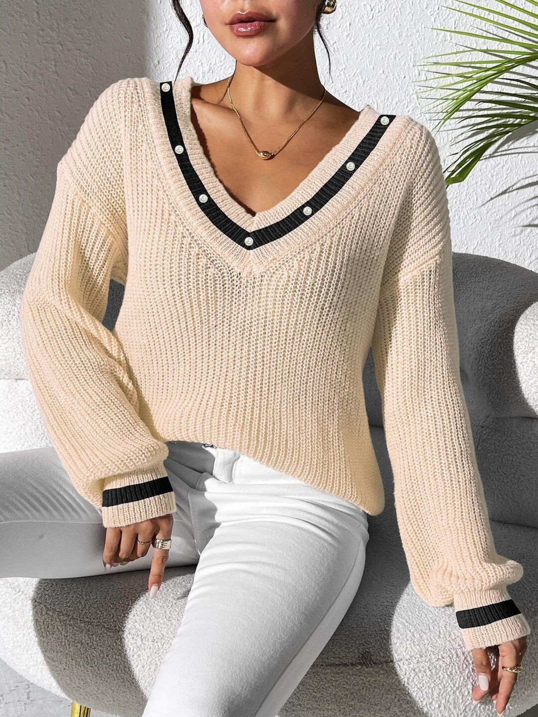 Women Colourblocked Ribbed Pullover