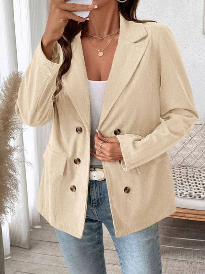 Women's Beige Comfort Fit Double-Breasted Blazer