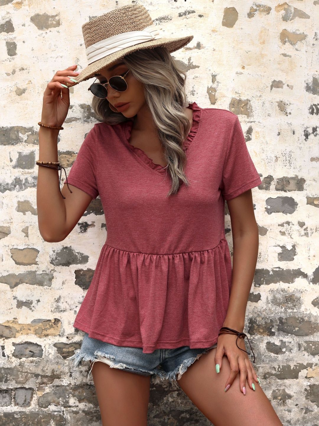 Ruffles Cotton Peplum Top