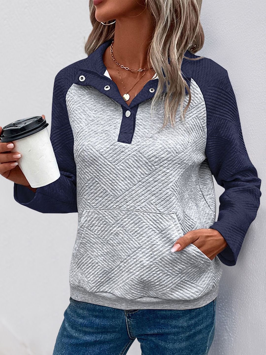 Women Button Closure Sweatshirt