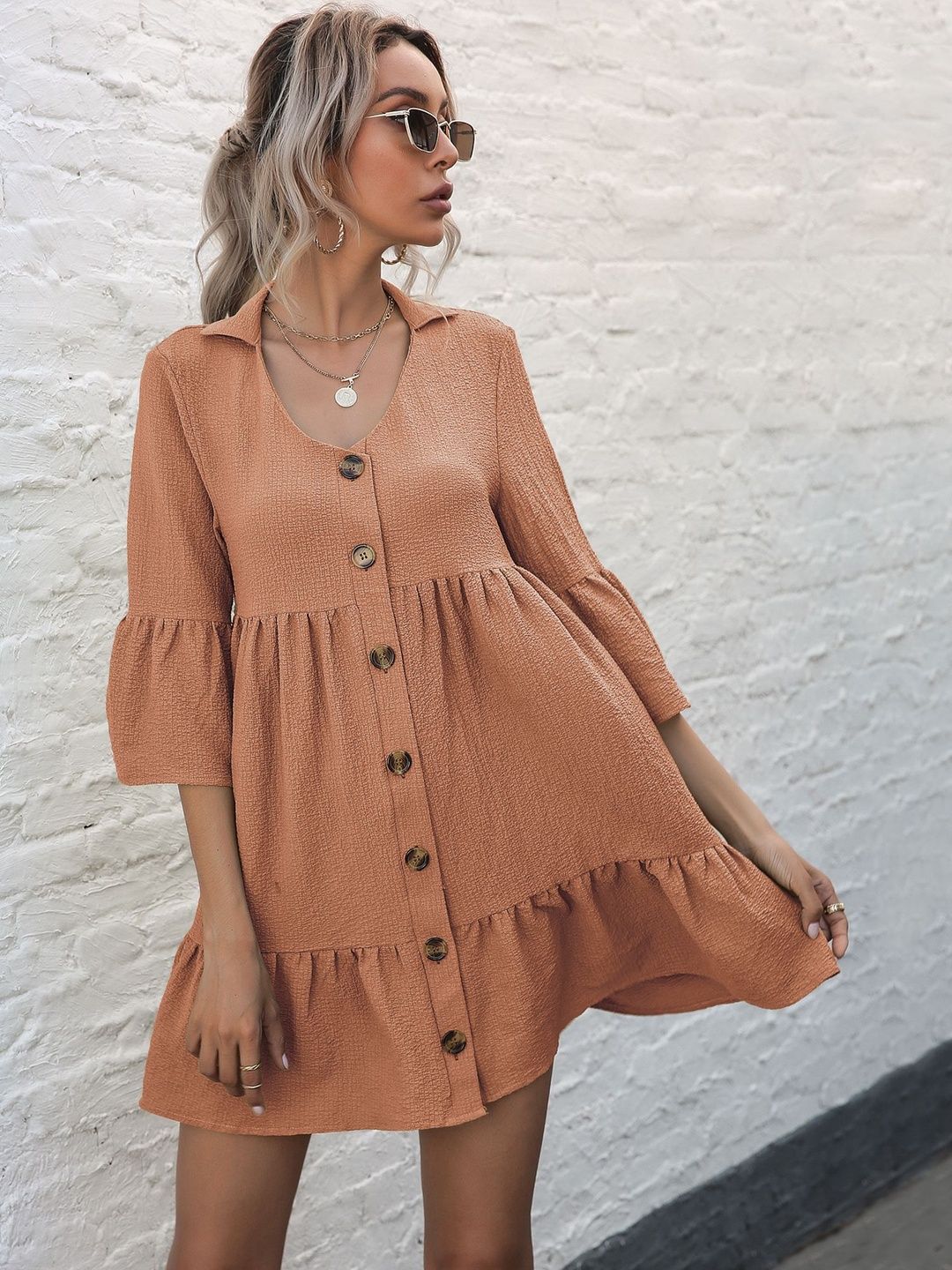 Bell Sleeve A-Line Mini Dress