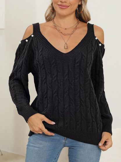 Women Cable Knit Ribbed Pullover