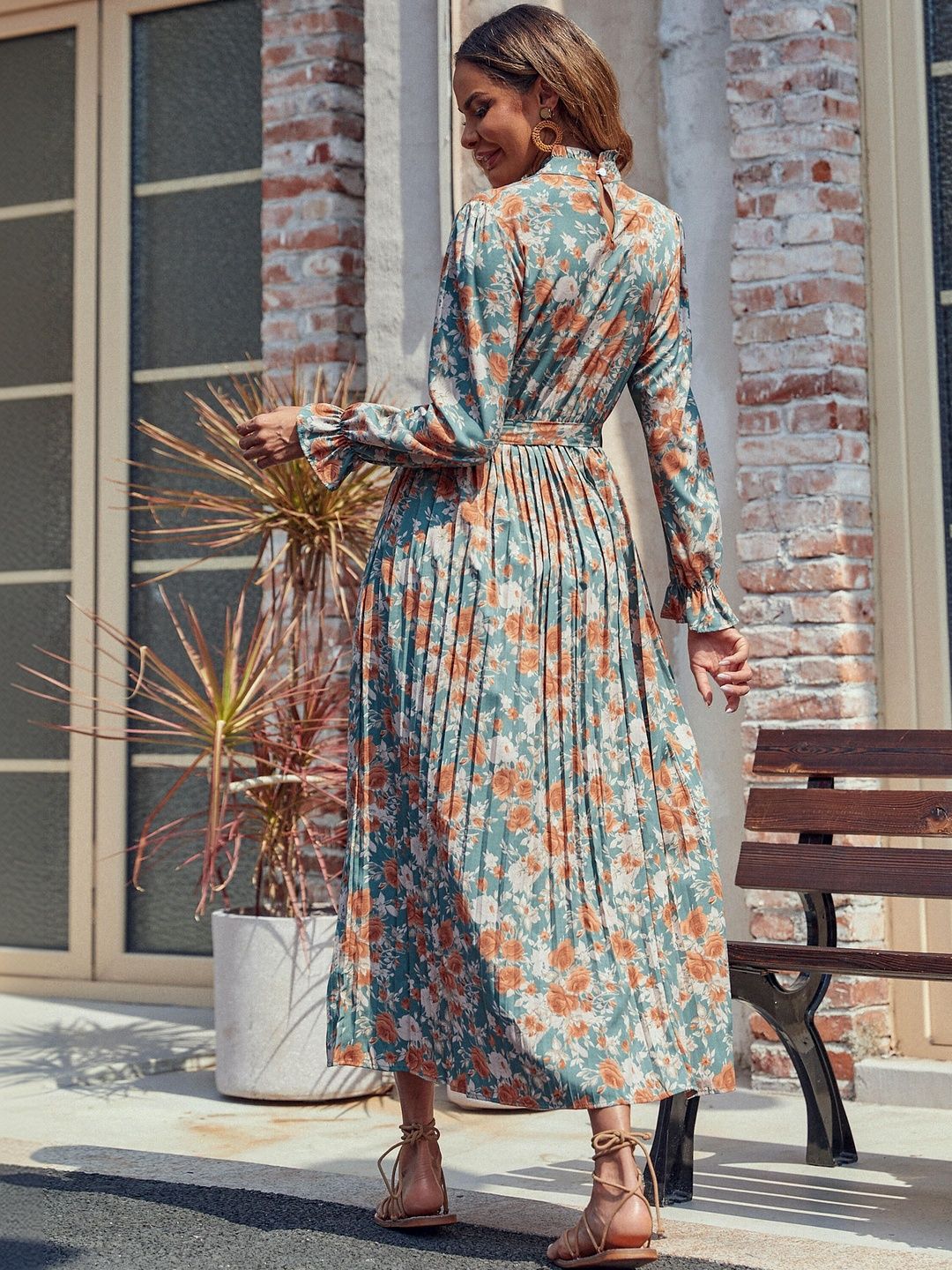 Women's Blue Floral Print Maxi Midi Dress
