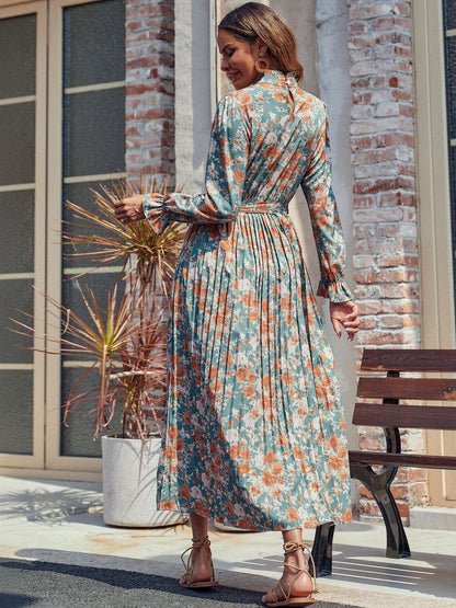 Women's Blue Floral Print Maxi Midi Dress