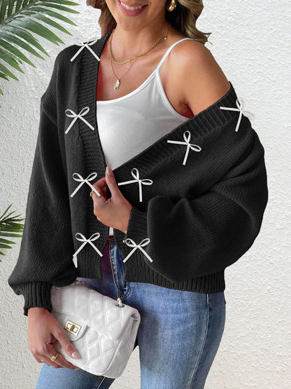 Cardigan in Black acrylic Long Sleeve - Nowi Korean Fashion