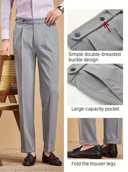 Men Straight Fit Wrinkle Free Pleated Trousers