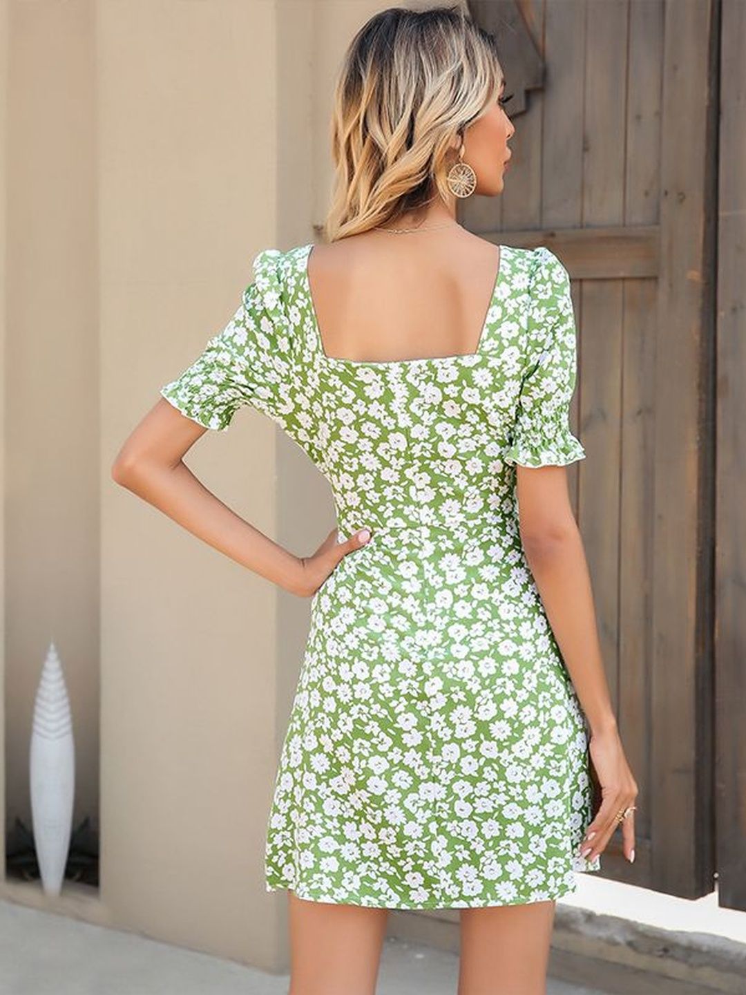 Floral Print Puff Sleeve Fit & Flare Mini Dress