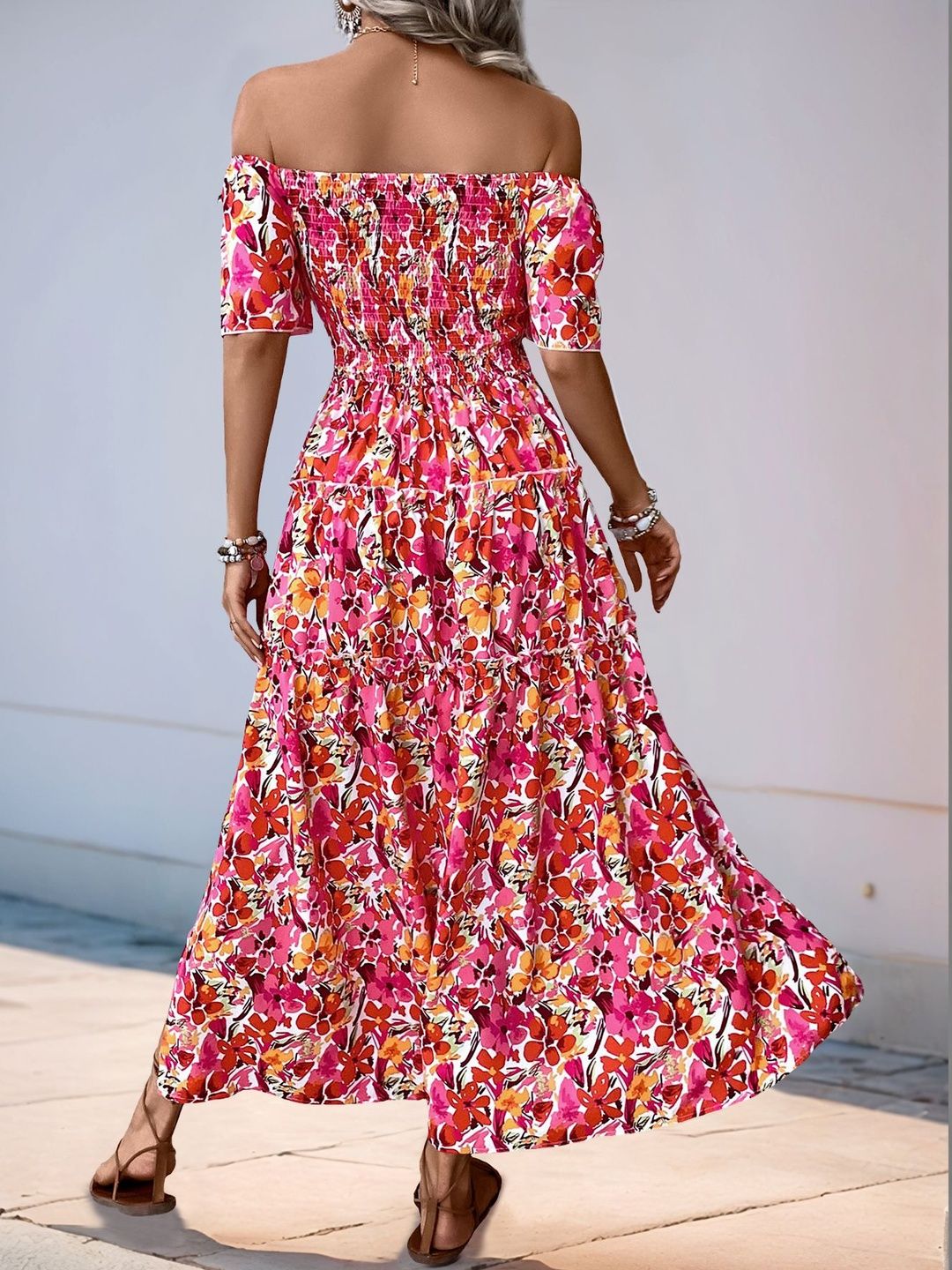 Floral Print Off-Shoulder Maxi Midi Dress