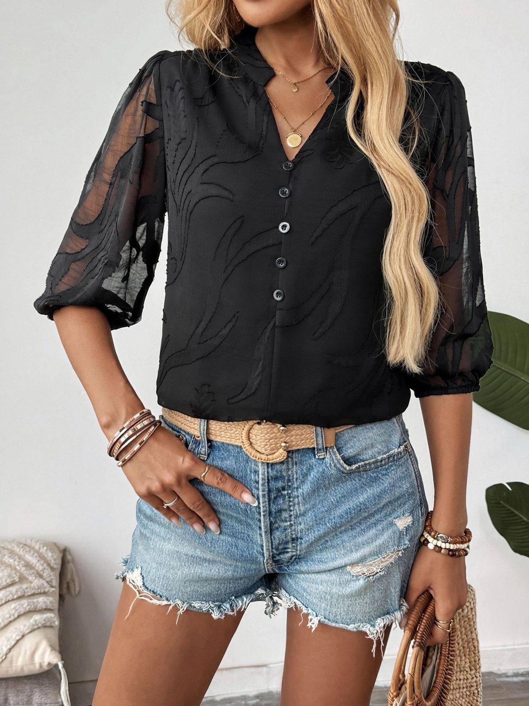 Women Semi Sheer Casual Shirt