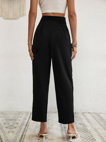 Women Loose Fit High-Rise Non Iron Pleated Trousers