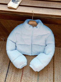 Women's Blue Lightweight Crop Puffer Jacket Synthetic
