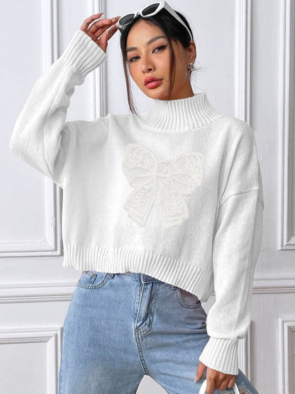 Crop Pullover in White acrylic Long Sleeve - Nowi Korean Fashion