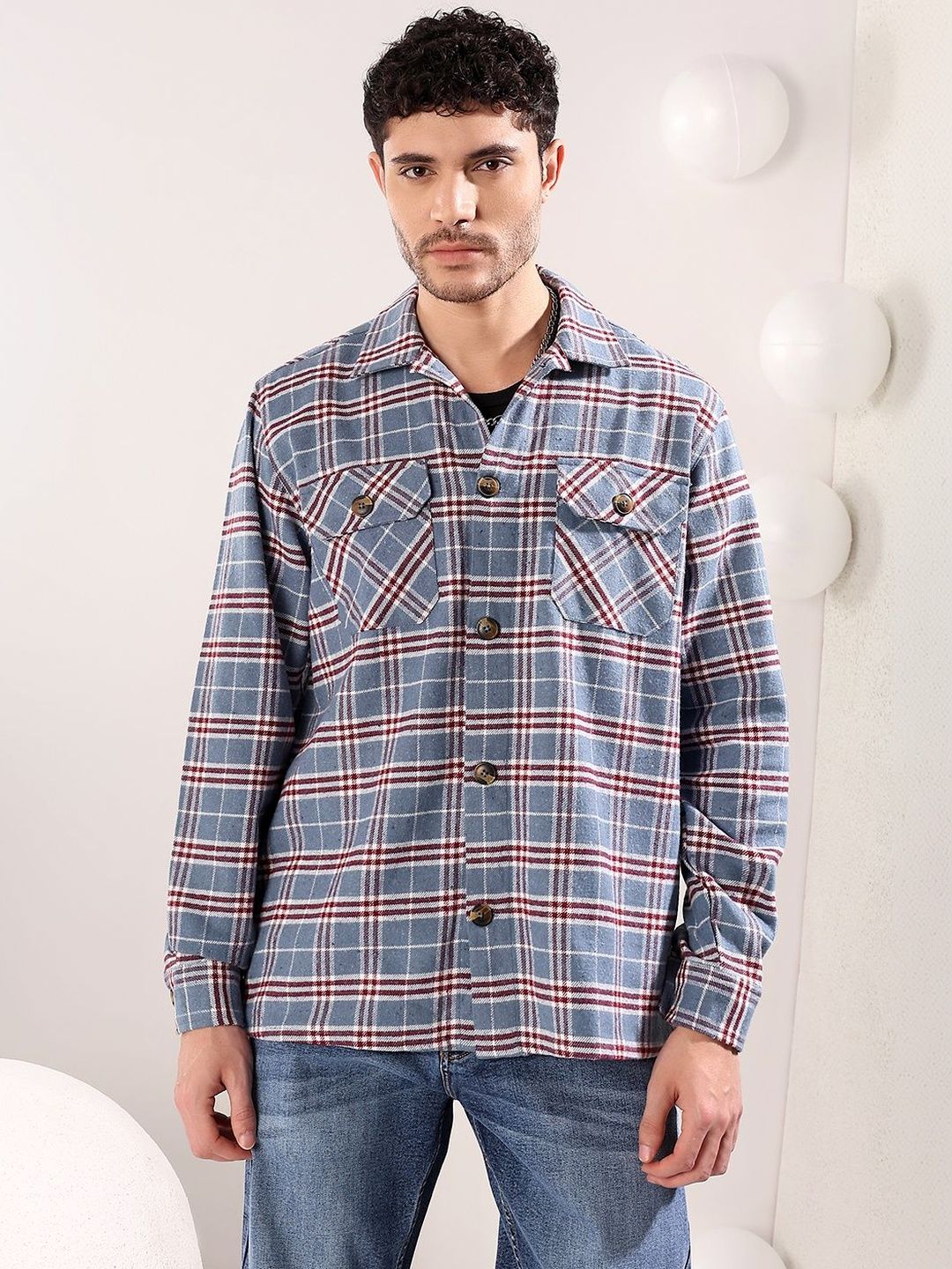 Checked Spread Collar Shackets